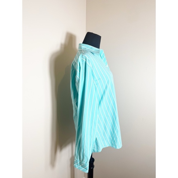 Vintage 1990s LILLY PULITZER Women Shirt 16 Button Up Long Sleeve Teal Stripe - Picture 3 of 6